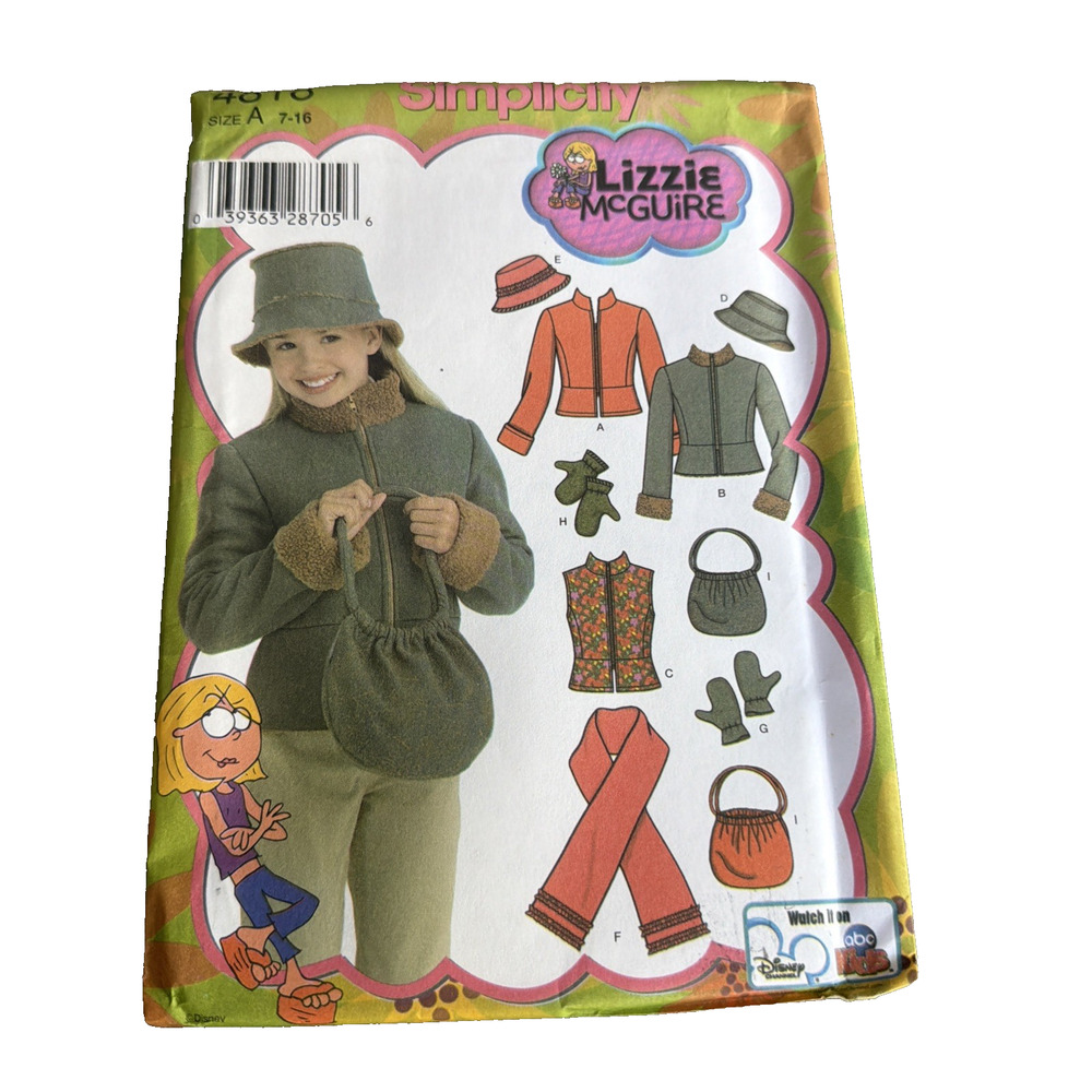 Simplicity 4818 Disney Lizzie McGuire girls pattern Jacket size A 7-16 Sewing
